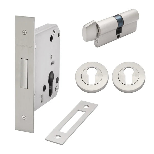 Brushed Nickel Euro Deadbolt Kit - Manovella