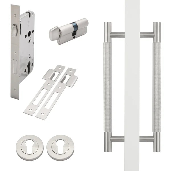 Brushed Nickel Roller Lock Kit - Charmian Pull - Manovella