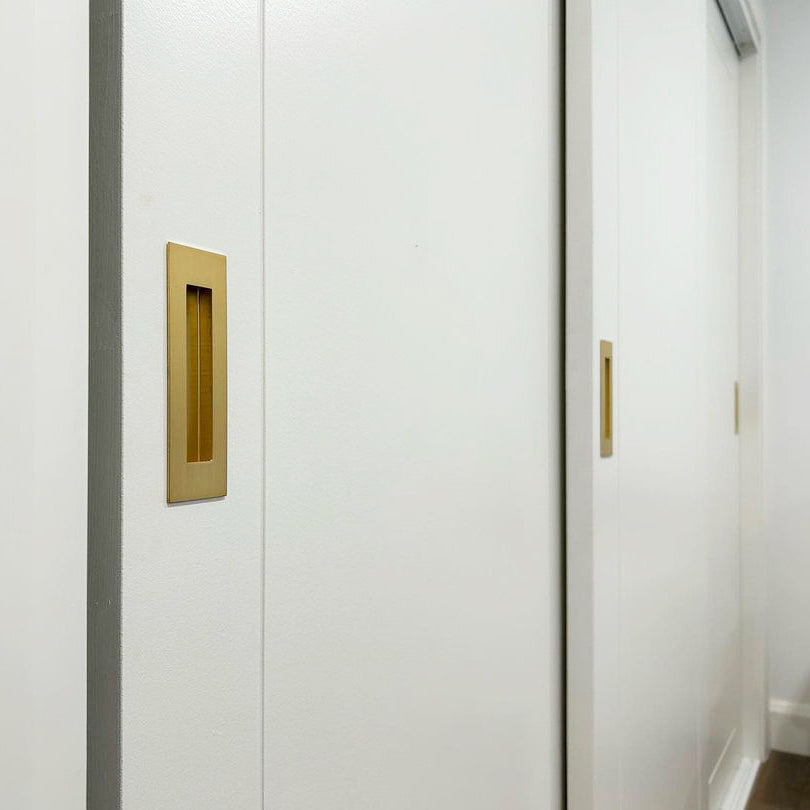 Satin Brass Sliding Door Flush Pull 150mm x 50mm - Manovella