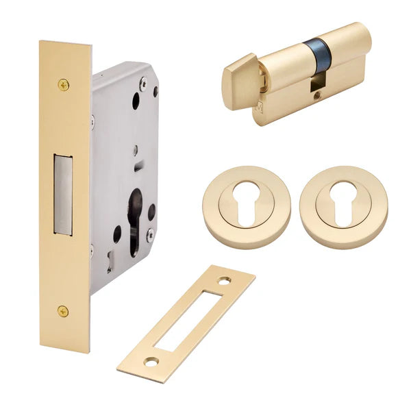 Satin Brass Euro Deadbolt Kit - Manovella