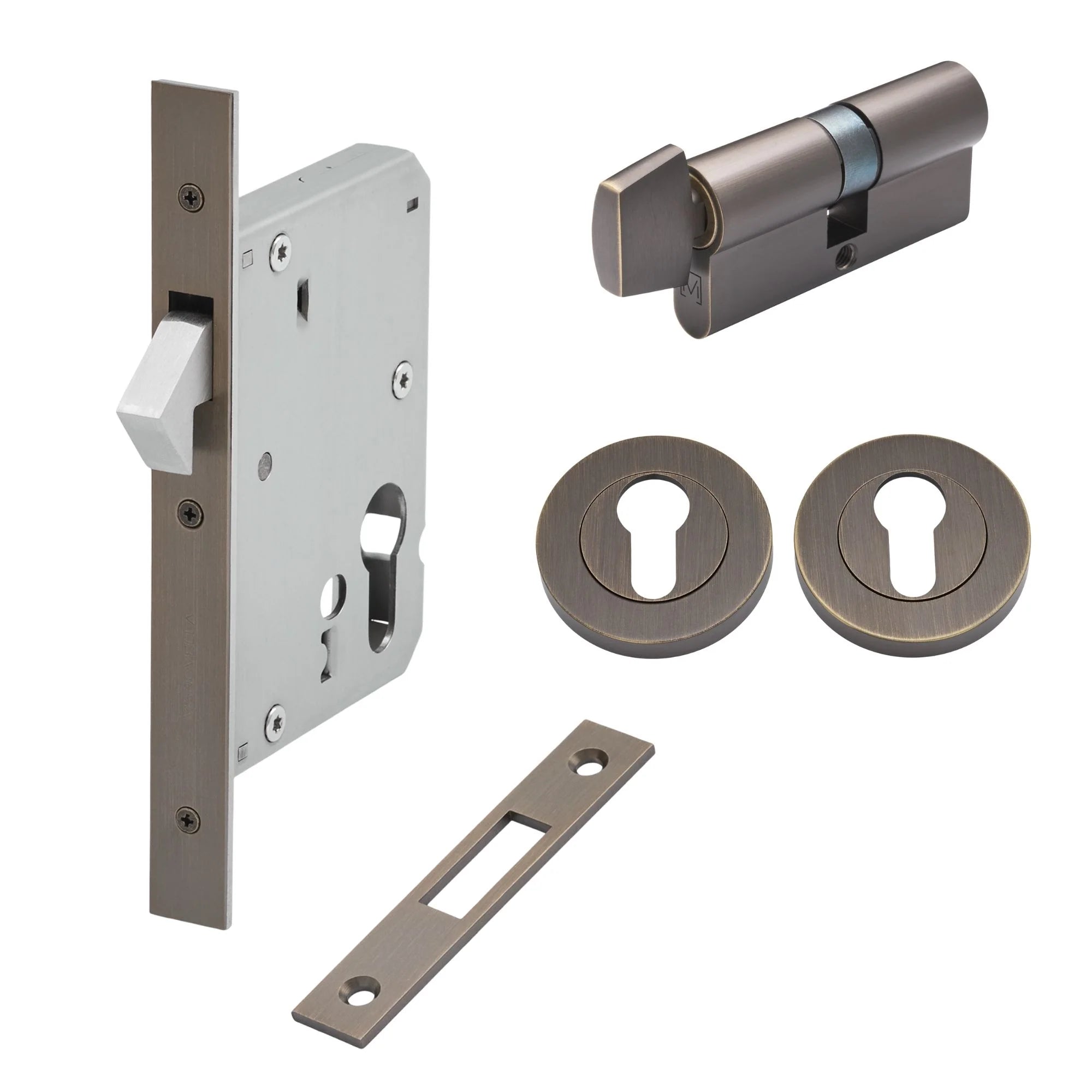 Aged Brass Sliding Door Lock Kit - Manovella