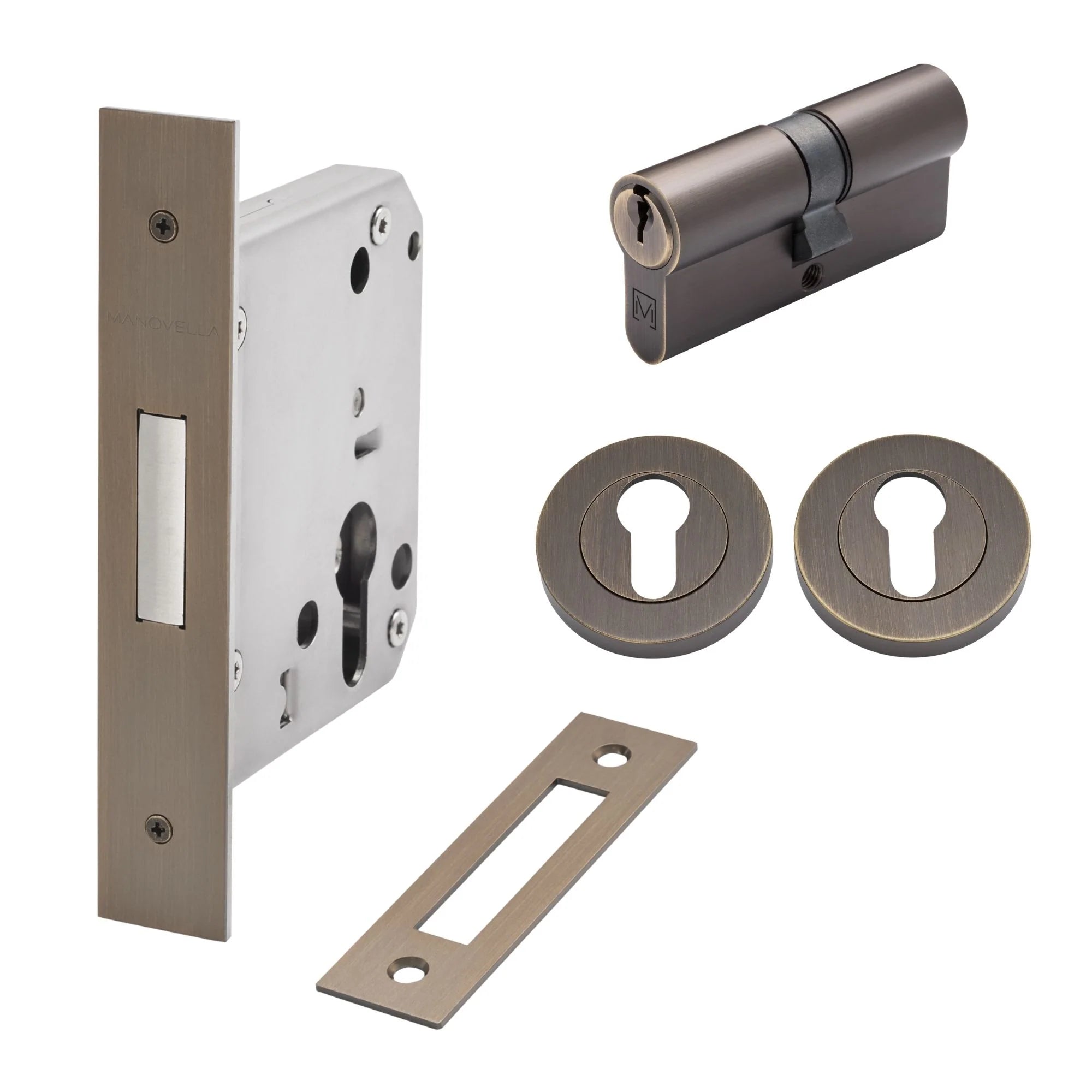 Aged Brass Euro Deadbolt Kit - Manovella