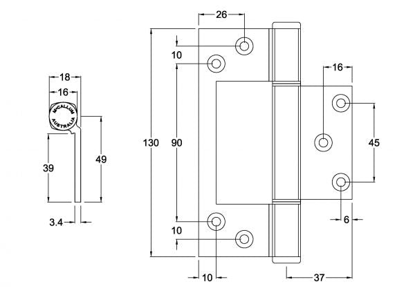 A105 – Aluminium Interfold Hinge – McCallum