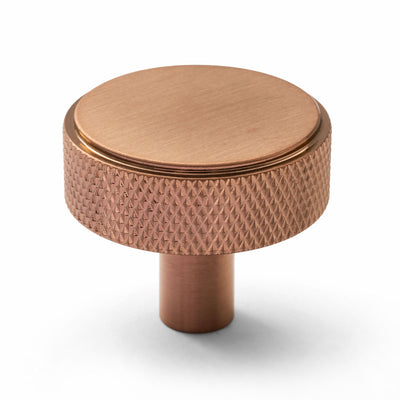 Brushed Copper PVD Round Knurled Cabinet Knob - Octavia - Manovella