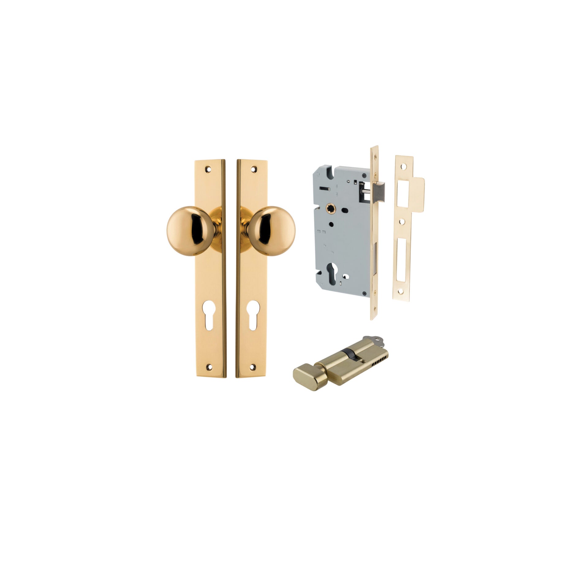 Cambridge Knob - Rectangular Backplate - Entry Point - Iver - Polished Brass - Door Knobs