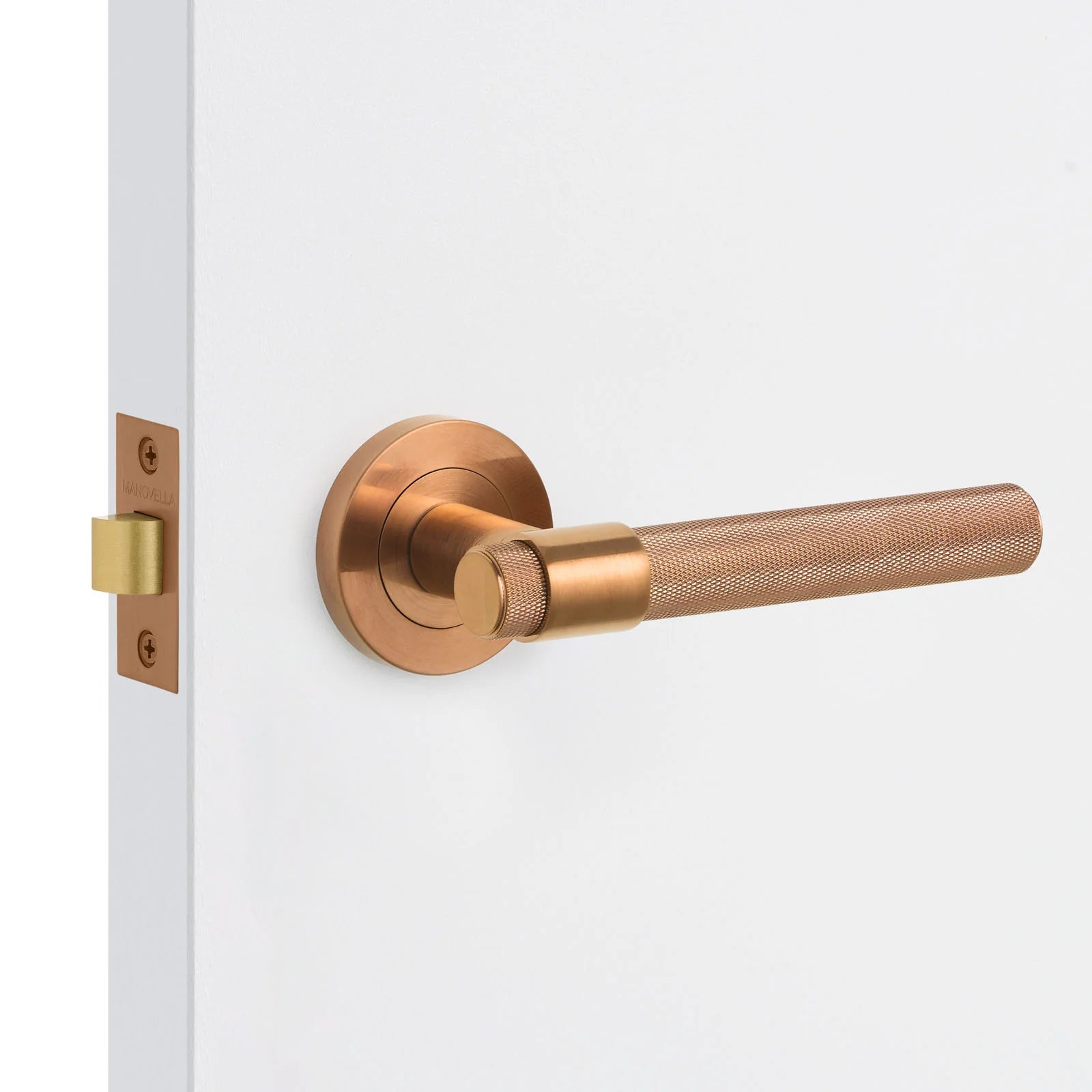 Brushed Copper Knurled Passage Door Handle - Rosedale - Manovella