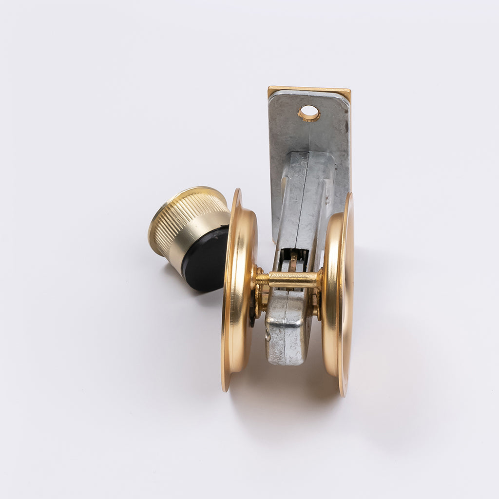 Satin Brass Round Sliding Cavity Privacy Lock - Manovella