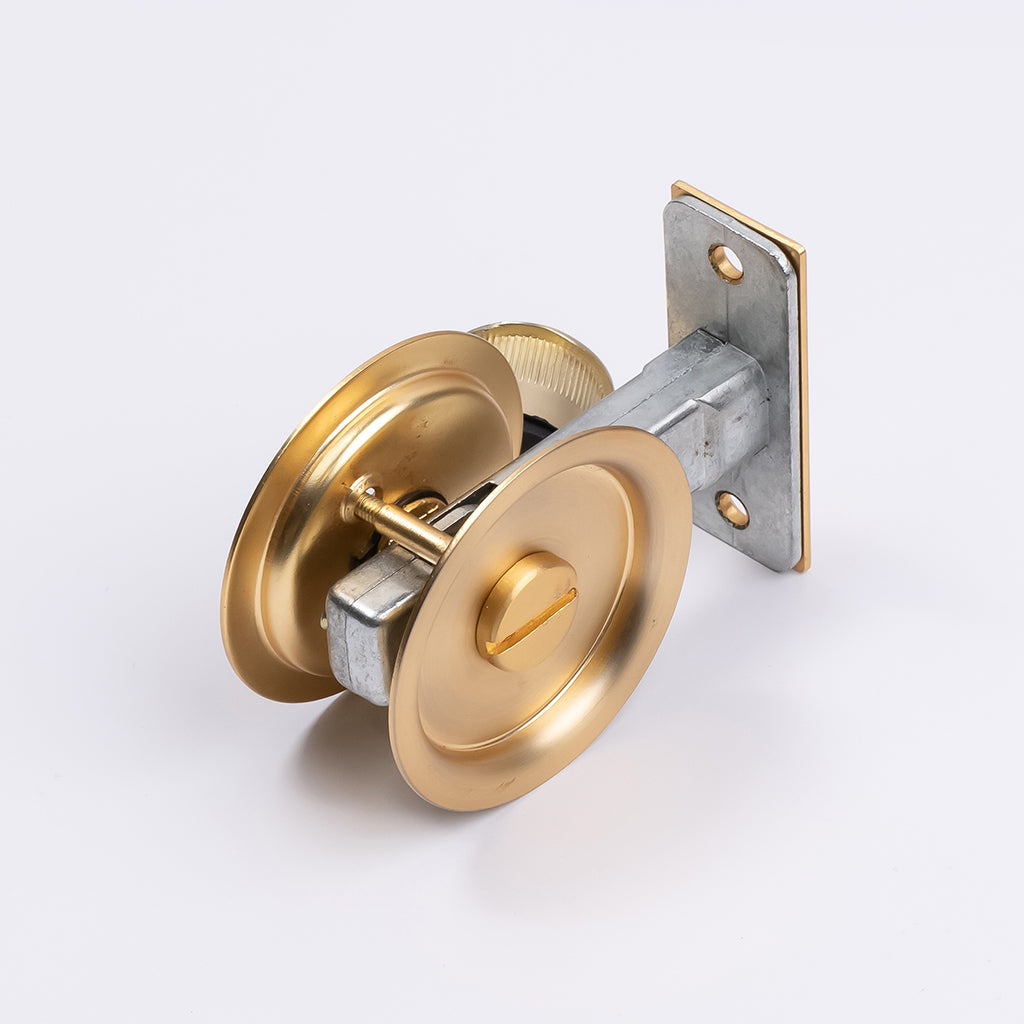 Satin Brass Round Sliding Cavity Privacy Lock - Manovella