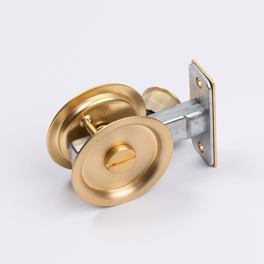 Satin Brass Round Sliding Cavity Privacy Lock - Manovella