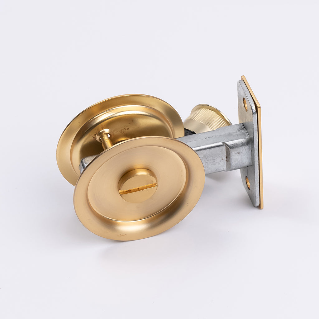 Satin Brass Round Sliding Cavity Privacy Lock - Manovella