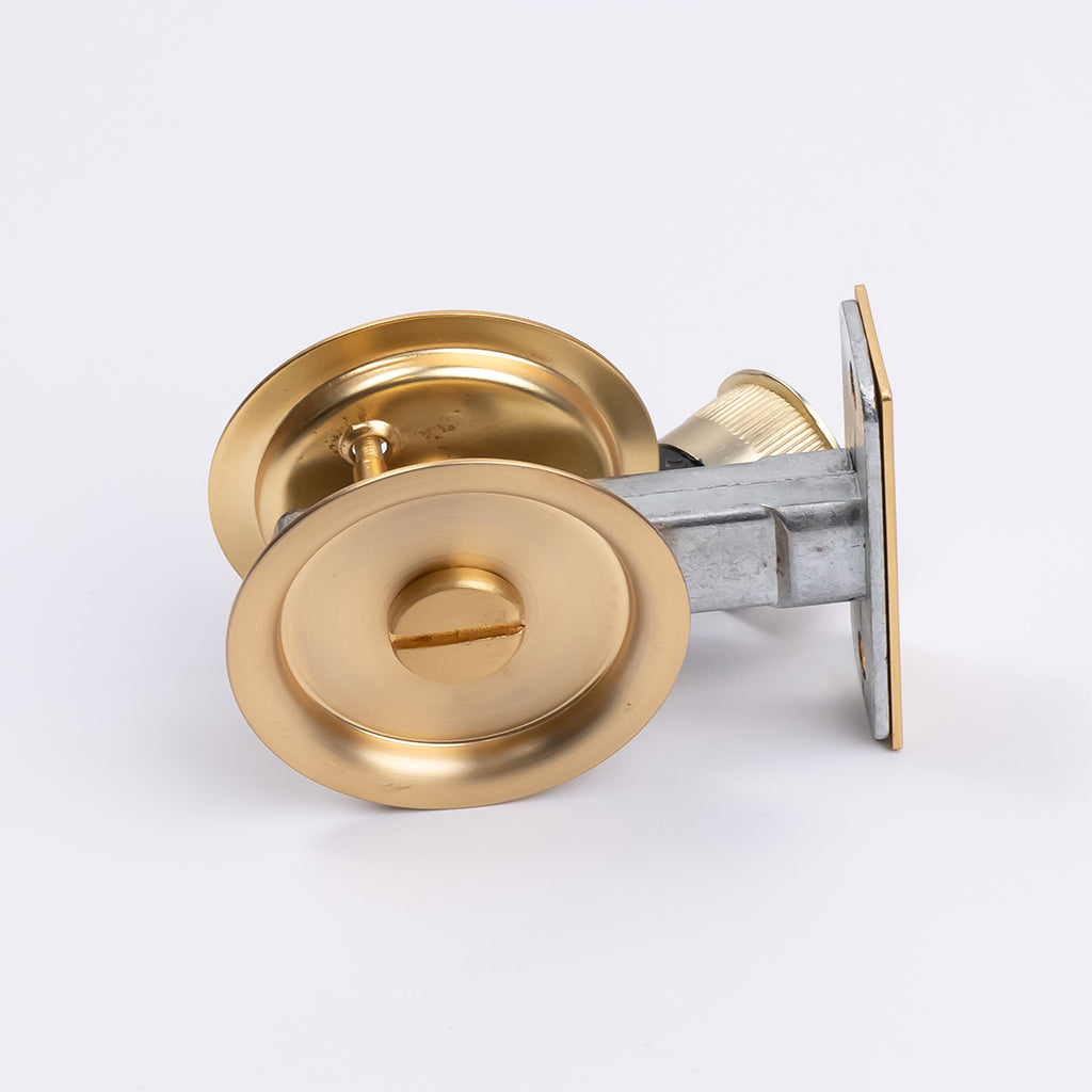 Satin Brass Round Sliding Cavity Privacy Lock - Manovella