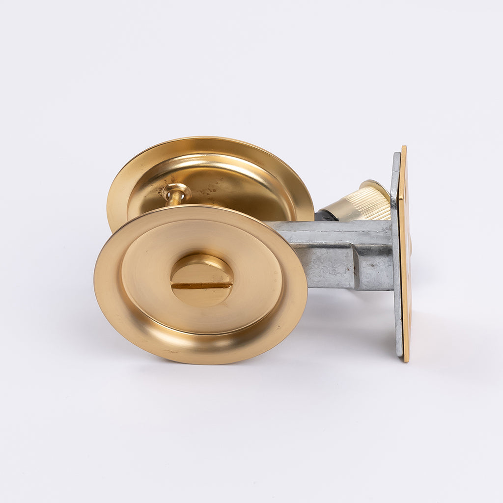 Satin Brass Round Sliding Cavity Privacy Lock - Manovella