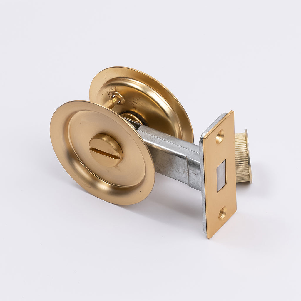 Satin Brass Round Sliding Cavity Privacy Lock - Manovella