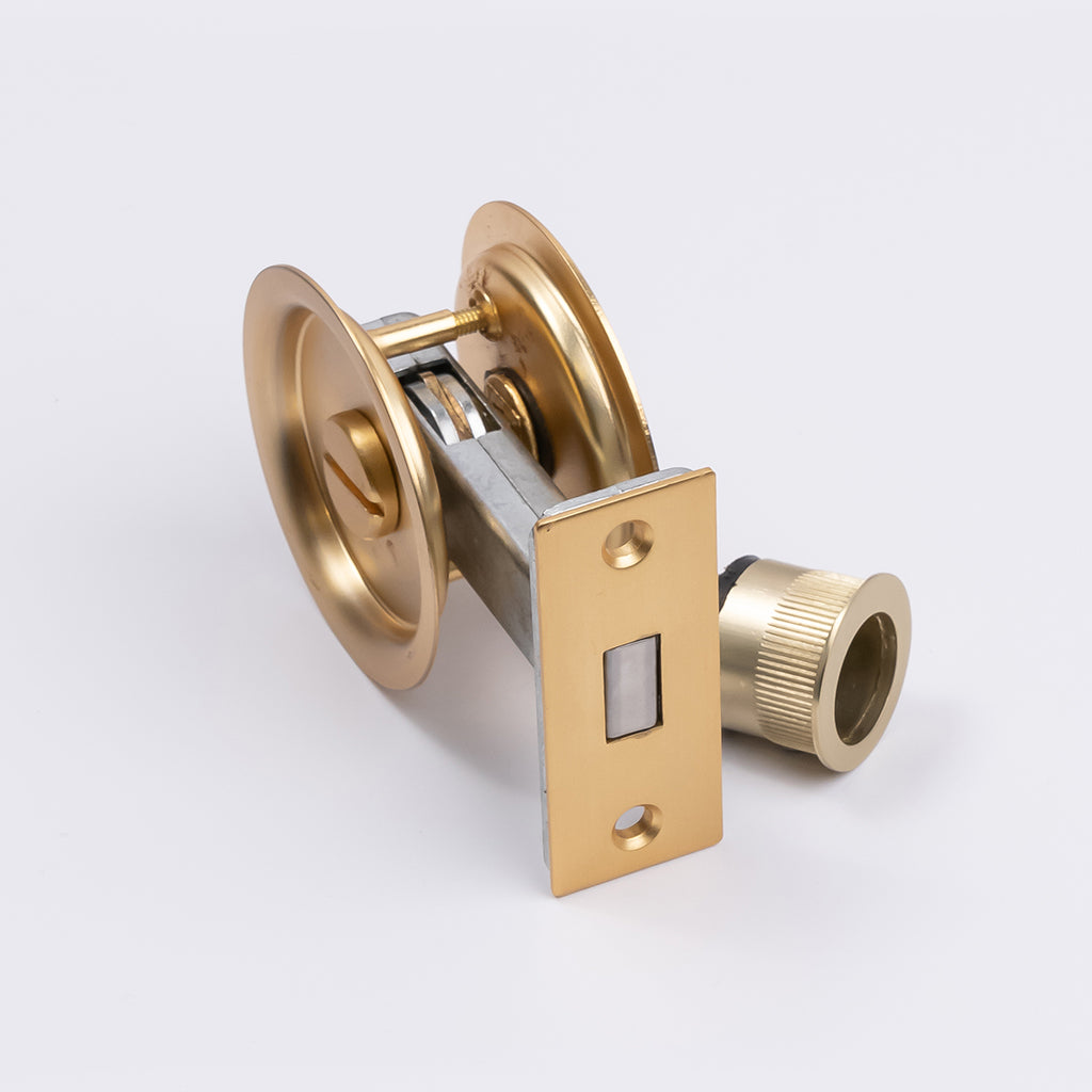 Satin Brass Round Sliding Cavity Privacy Lock - Manovella