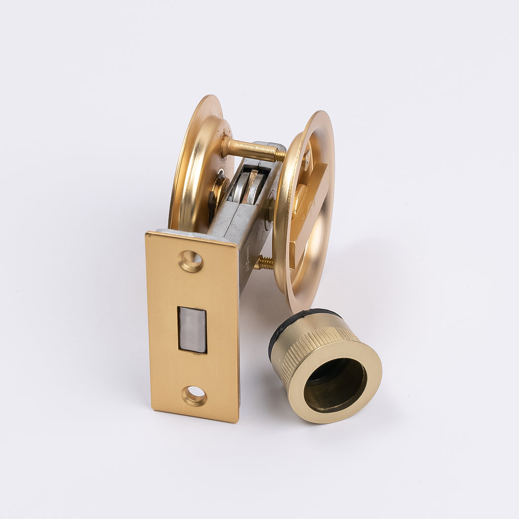 Satin Brass Round Sliding Cavity Privacy Lock - Manovella