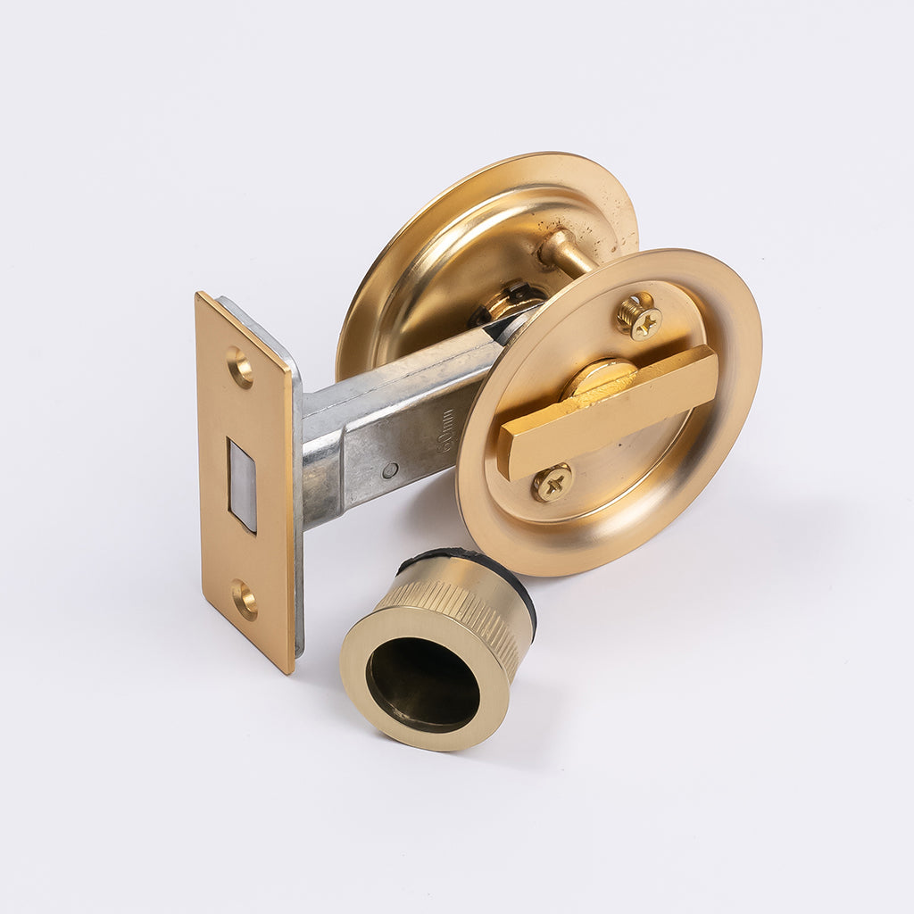 Satin Brass Round Sliding Cavity Privacy Lock - Manovella