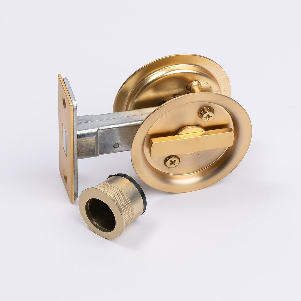 Satin Brass Round Sliding Cavity Privacy Lock - Manovella