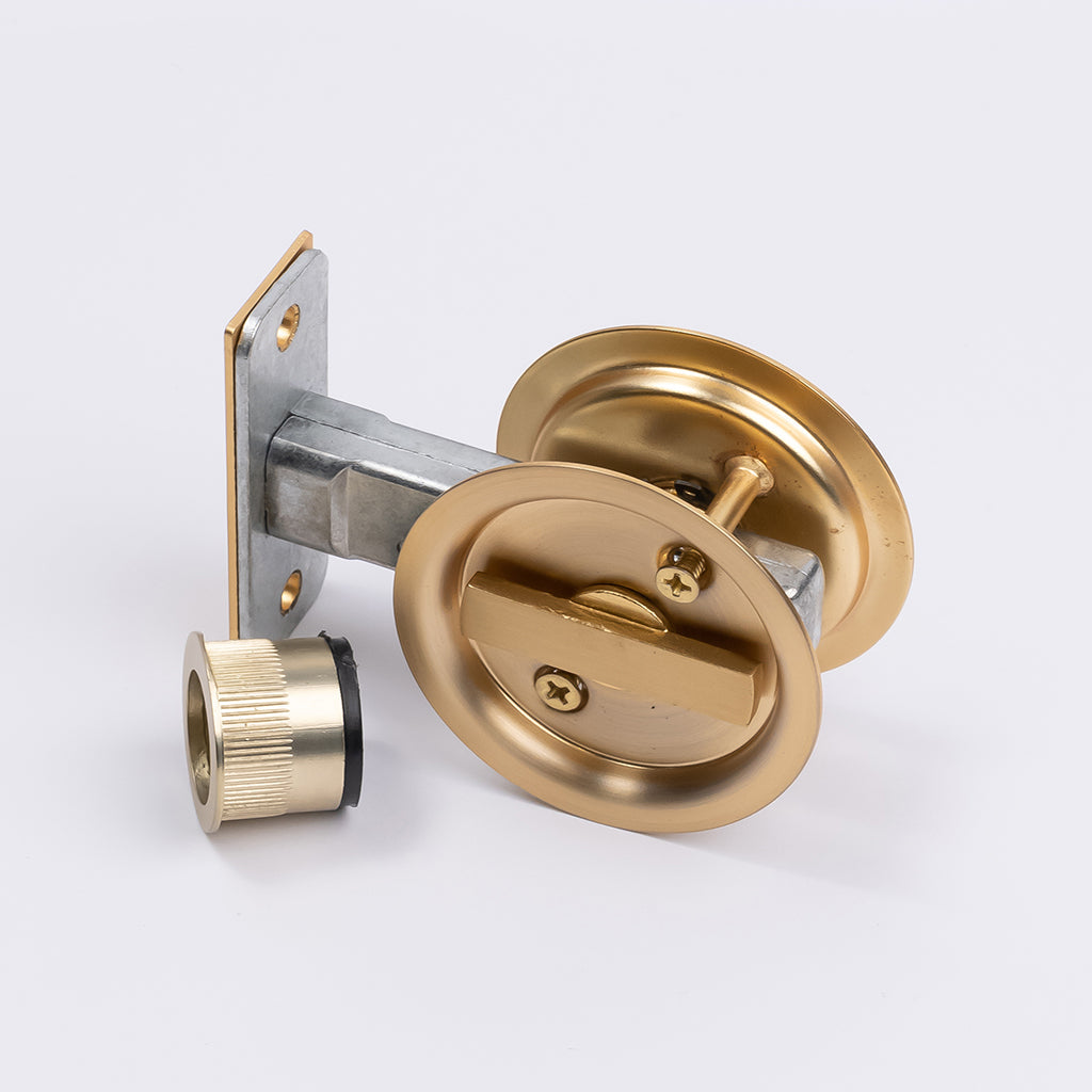 Satin Brass Round Sliding Cavity Privacy Lock - Manovella