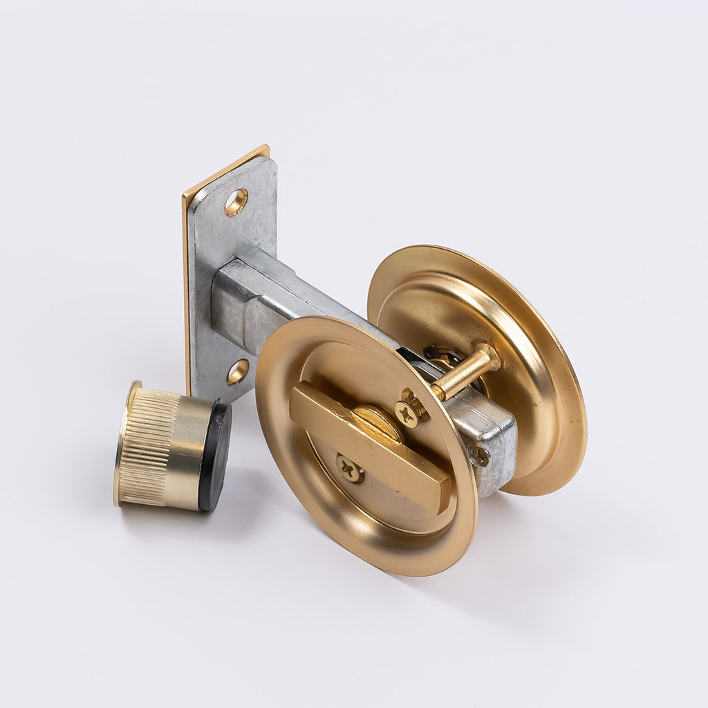 Satin Brass Round Sliding Cavity Privacy Lock - Manovella