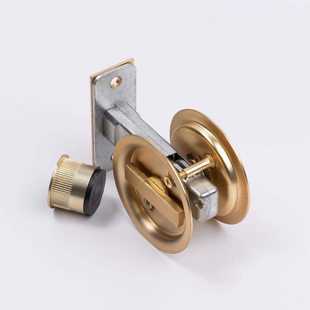 Satin Brass Round Sliding Cavity Privacy Lock - Manovella