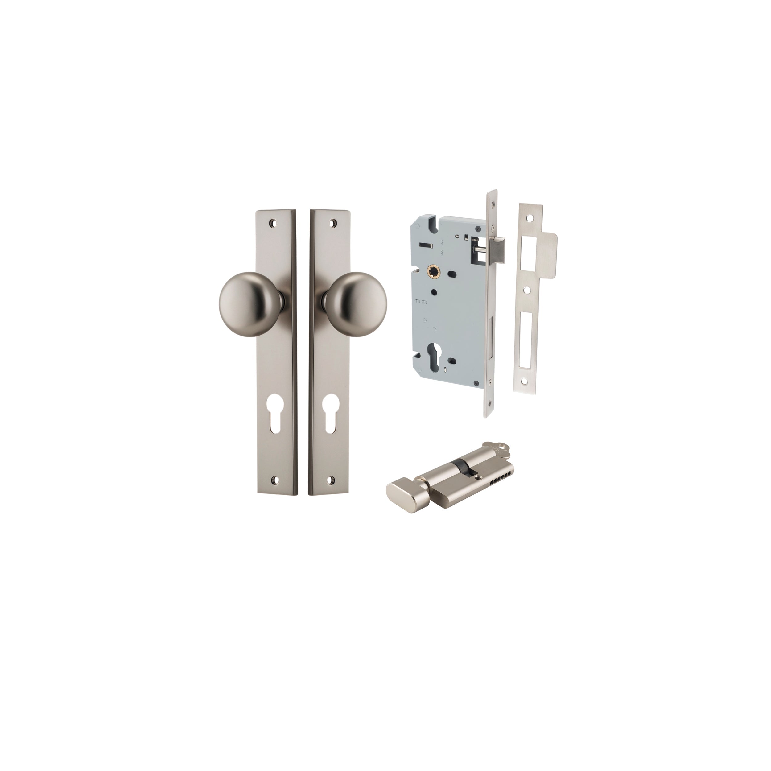 Cambridge Knob - Rectangular Backplate - Entry Point - Iver - Satin Nickel - Door Knobs