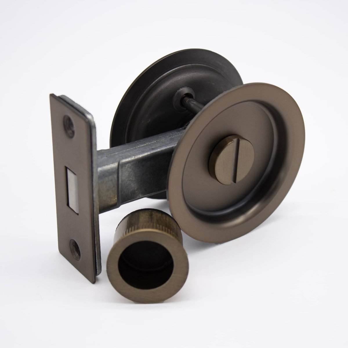 Aged Brass Round Sliding Cavity Privacy Lock - Manovella - Entry - Point - CAV2AG - Manovella