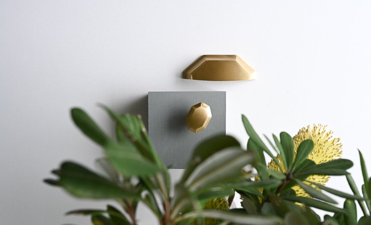 Archie Geometric Brass Cabinetry Cup Handle - Little Swagger - Entry - Point - Archie Pull - SB - Little Swagger