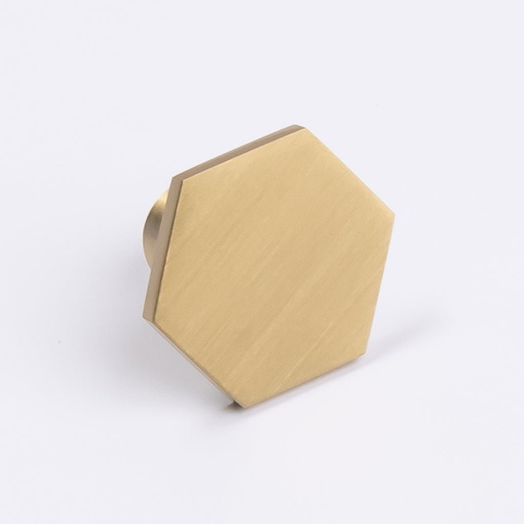 Brushed Brass Hexagonal Cabinet Knob - Rosalind - Manovella - Entry - Point - CABROS32BB - Manovella
