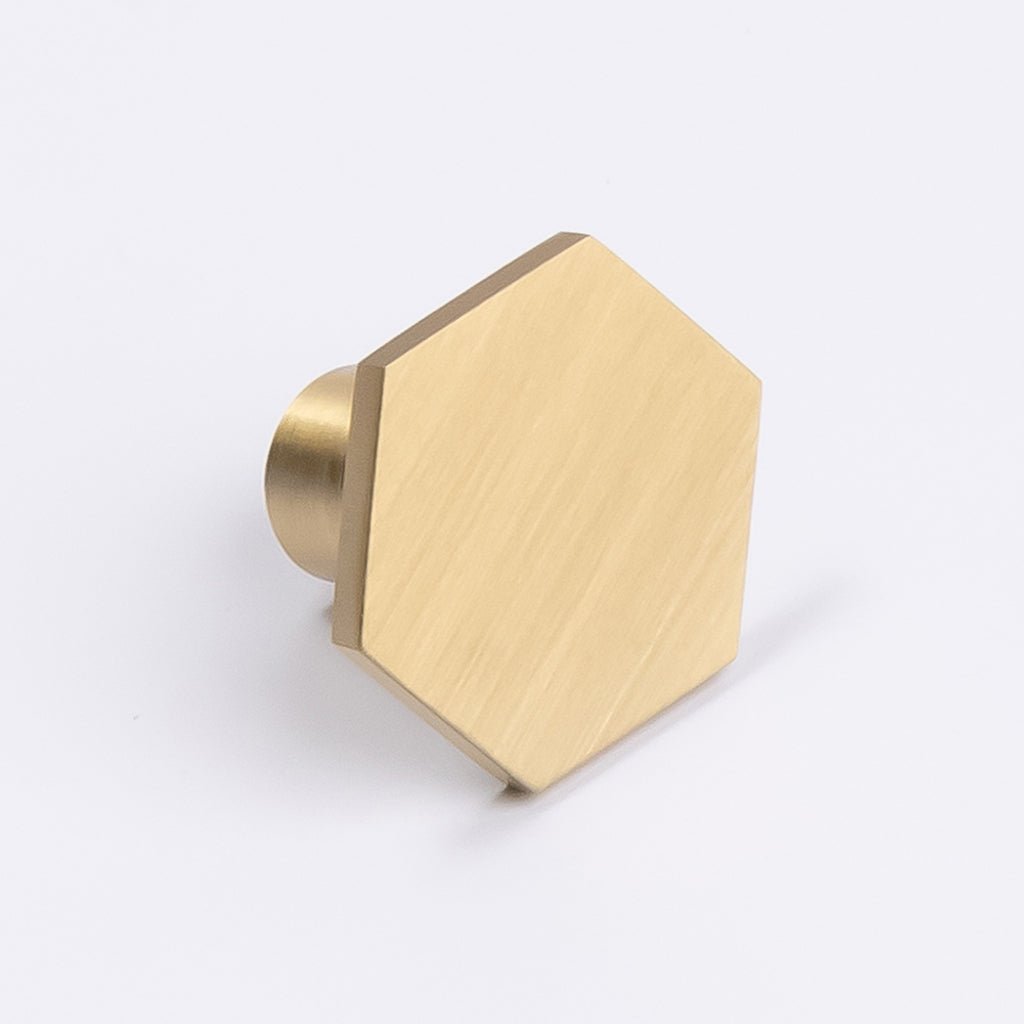 Brushed Brass Hexagonal Cabinet Knob - Rosalind - Manovella - Entry - Point - CABROS32BB - Manovella