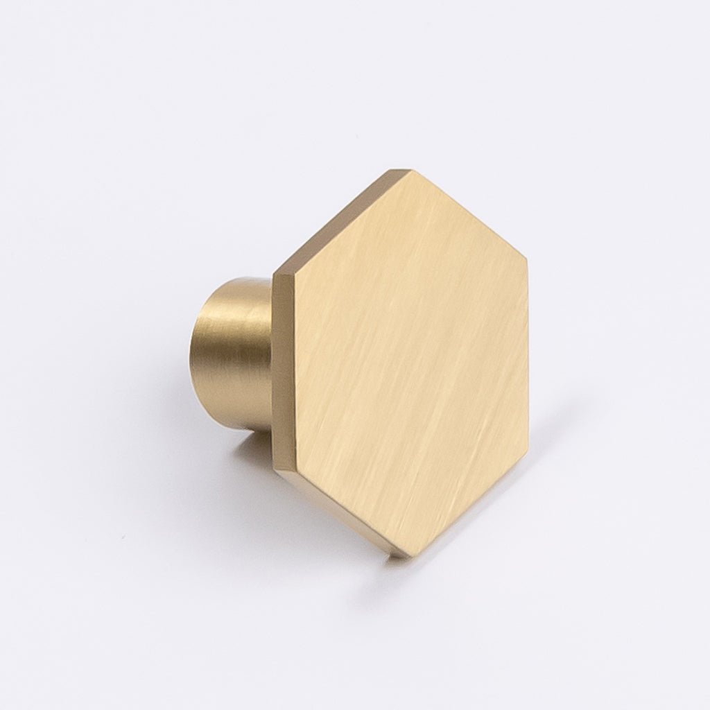 Brushed Brass Hexagonal Cabinet Knob - Rosalind - Manovella - Entry - Point - CABROS32BB - Manovella