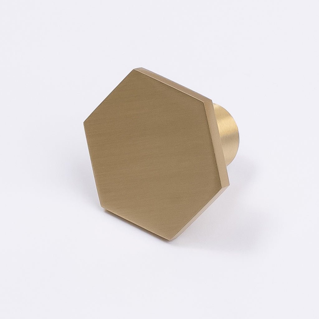 Brushed Brass Hexagonal Cabinet Knob - Rosalind - Manovella - Entry - Point - CABROS32BB - Manovella