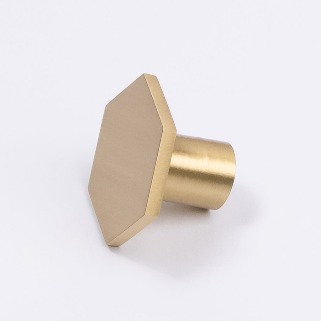 Brushed Brass Hexagonal Cabinet Knob - Rosalind - Manovella - Entry - Point - CABROS32BB - Manovella