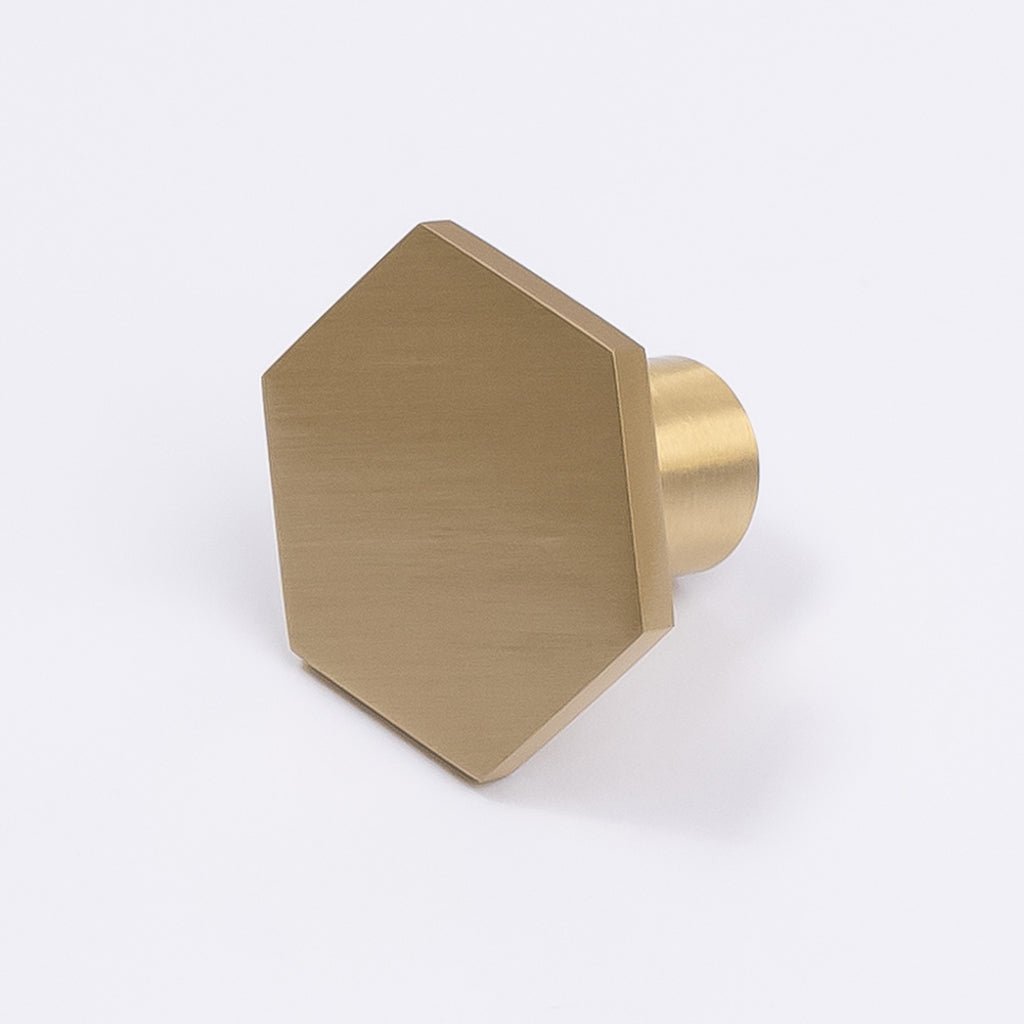Brushed Brass Hexagonal Cabinet Knob - Rosalind - Manovella - Entry - Point - CABROS32BB - Manovella