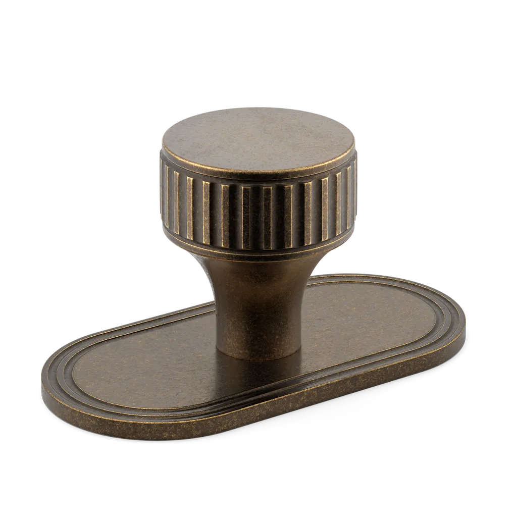 Barwick Ridged Cabinet Knob with Backplate By Armac Martin