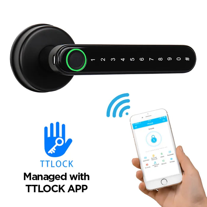 LOCKTON 'E-Series' (Round Rose Leverset) SMART DOOR LOCK *Black* - Suits 60-70mm Adj. Latch