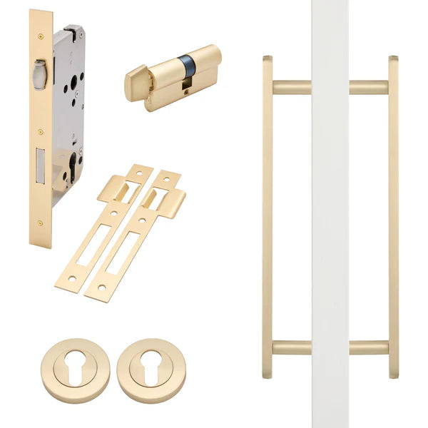 Satin Brass Roller Lock Kit - Imogen Pull - Manovella