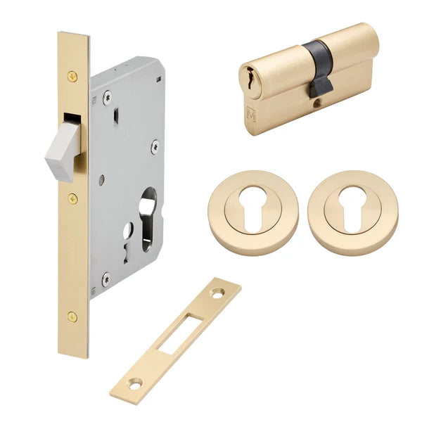 Satin Brass Sliding Door Lock Kit - Manovella