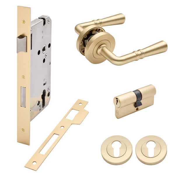 Satin Brass Entrance Door Kit Lexton - Manovella
