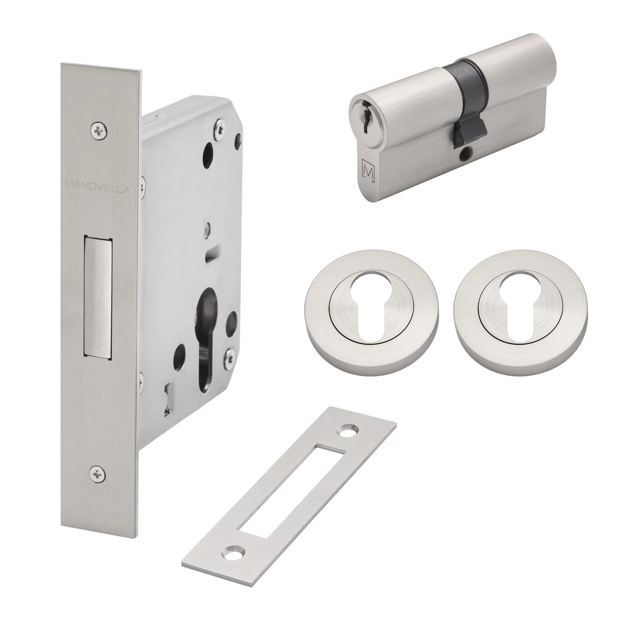 Brushed Nickel Euro Deadbolt Kit - Manovella