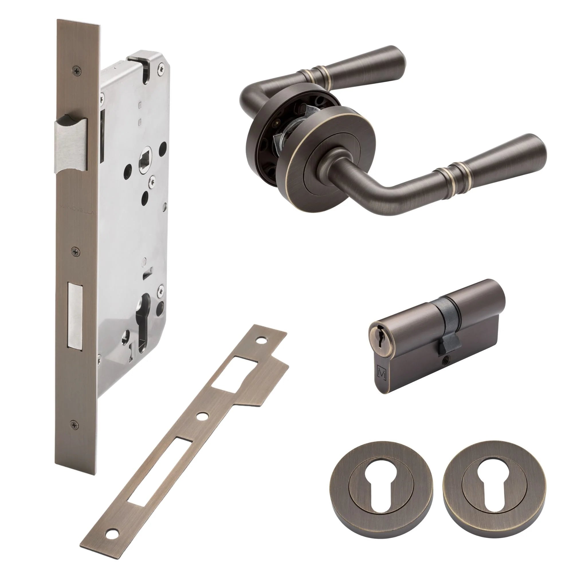 Aged Brass Entrance Door Kit Lexton - Manovella