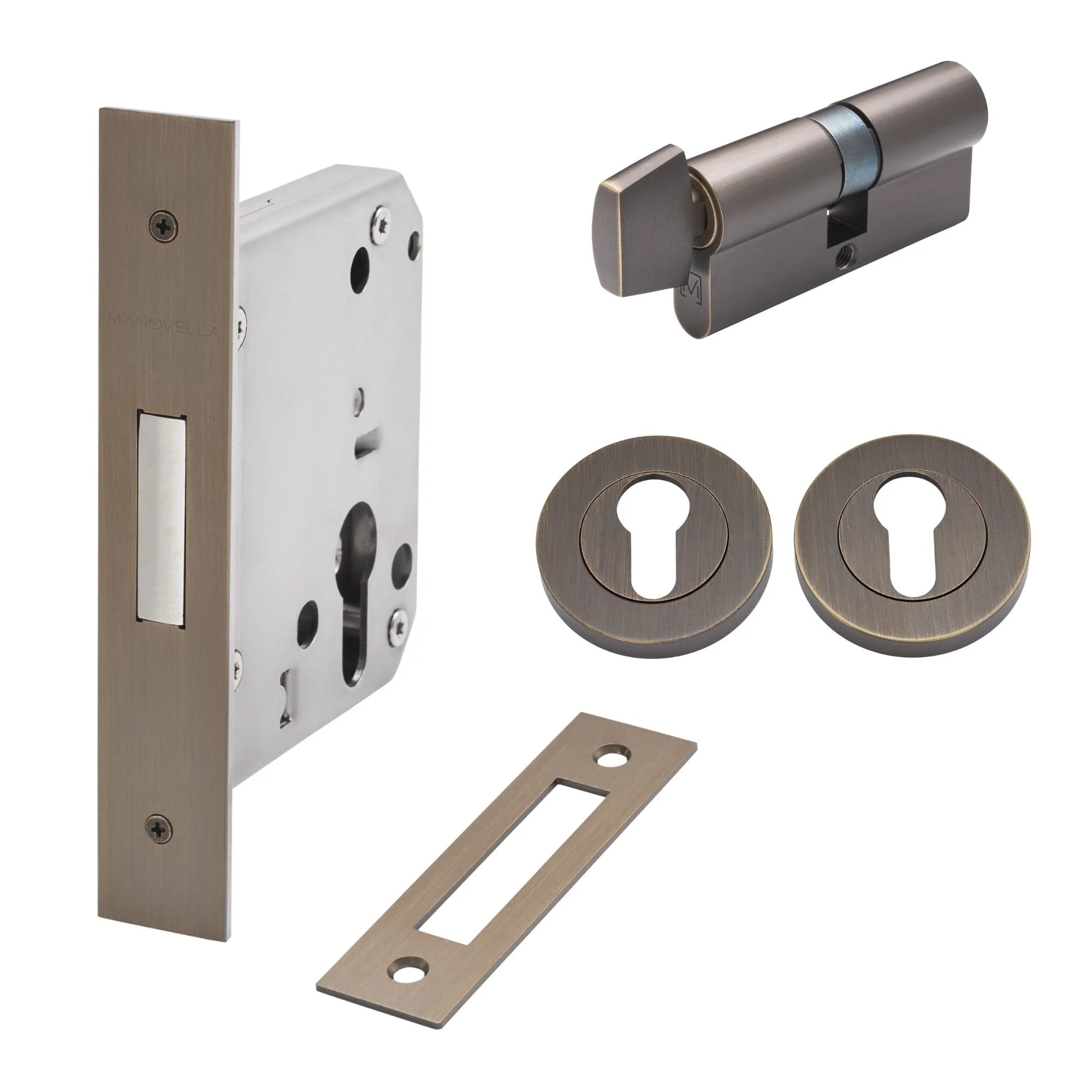 Aged Brass Euro Deadbolt Kit - Manovella