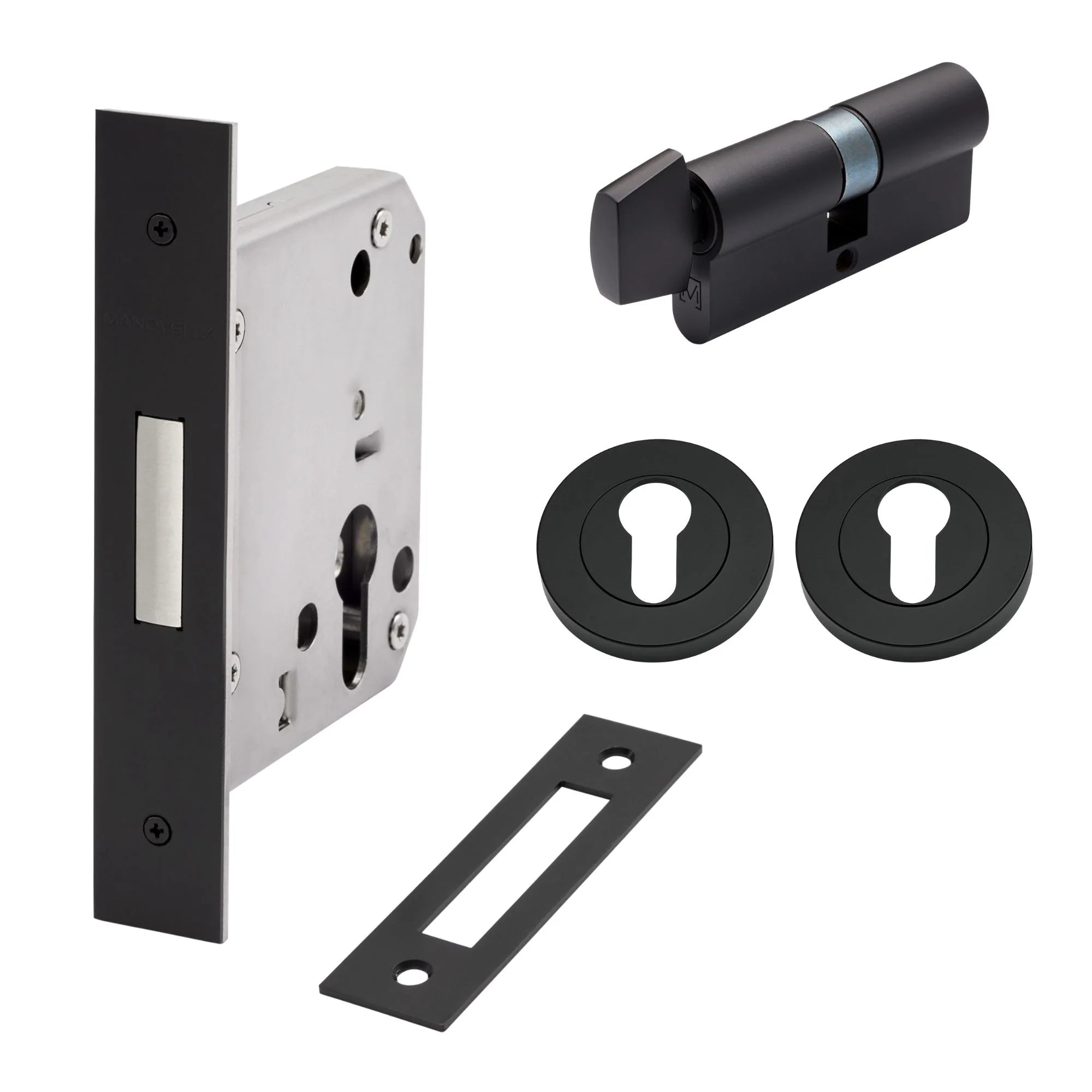 Matt Black Euro Deadbolt Kit - Manovella
