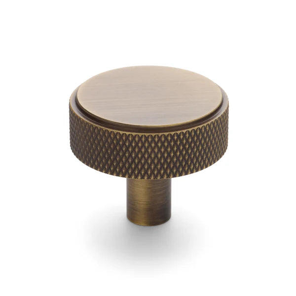 Aged Brass Round Knurled Cabinet Knob - Octavia - Manovella