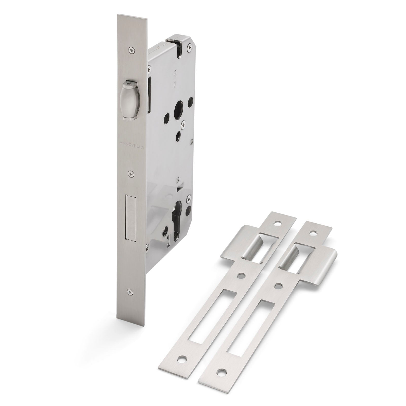 Brushed Nickel Euro Roller Mortice Lock 316SS (85mm Pitch 60mm Backset) - Manovella
