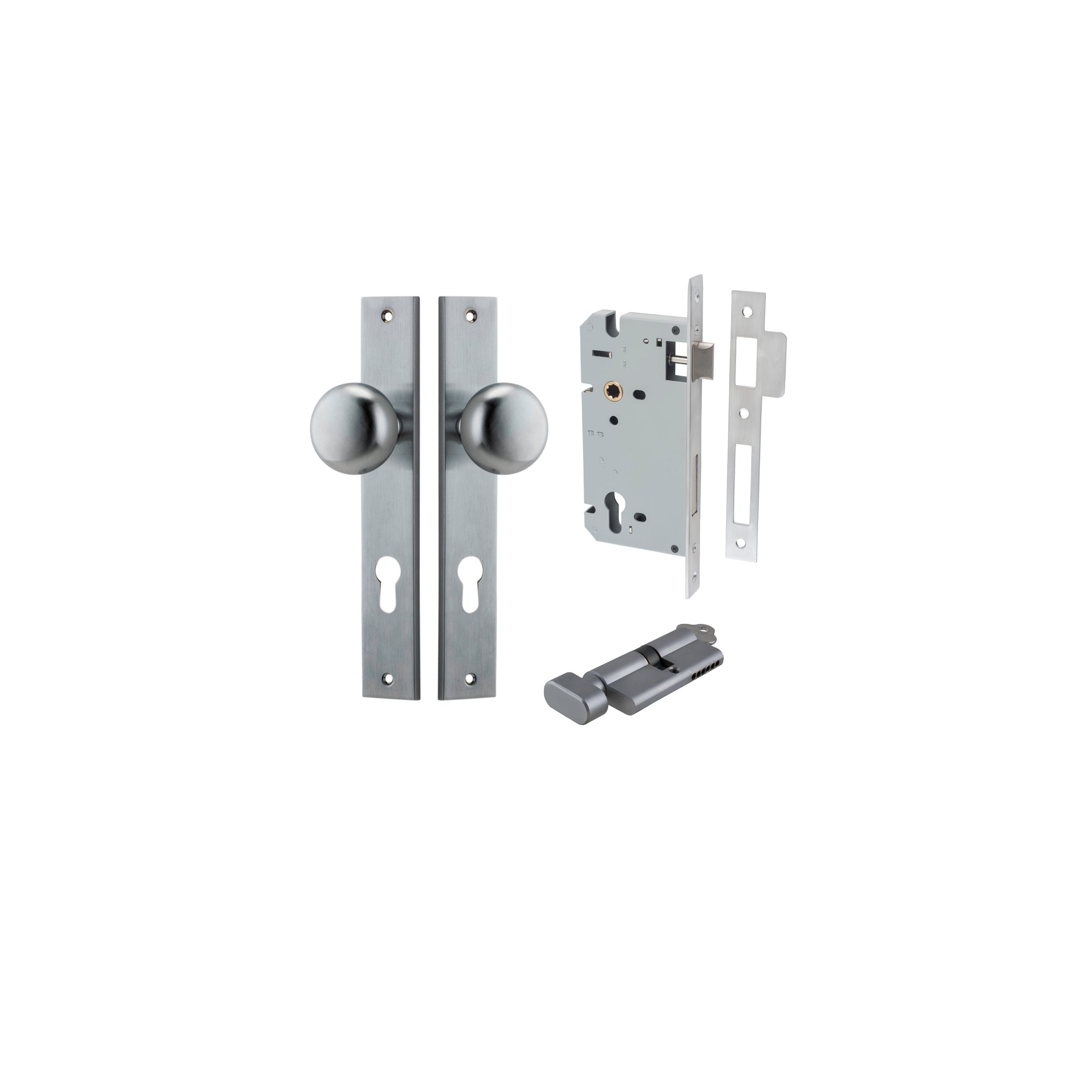 Cambridge Knob - Rectangular Backplate - Entry Point - Iver - Brushed Chrome - Door Knobs