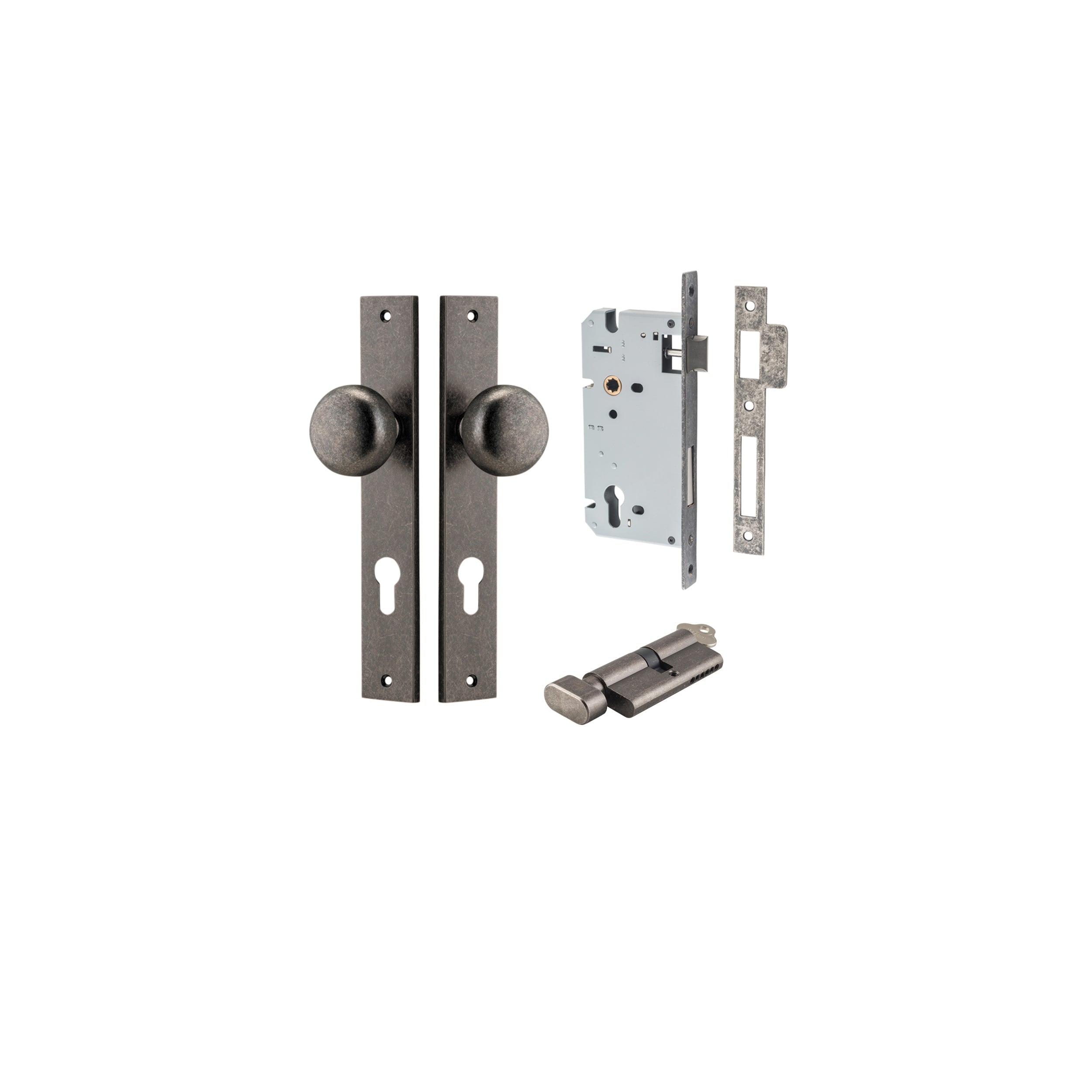 Cambridge Knob - Rectangular Backplate - Entry Point - Iver - Distressed Nickel - Door Knobs