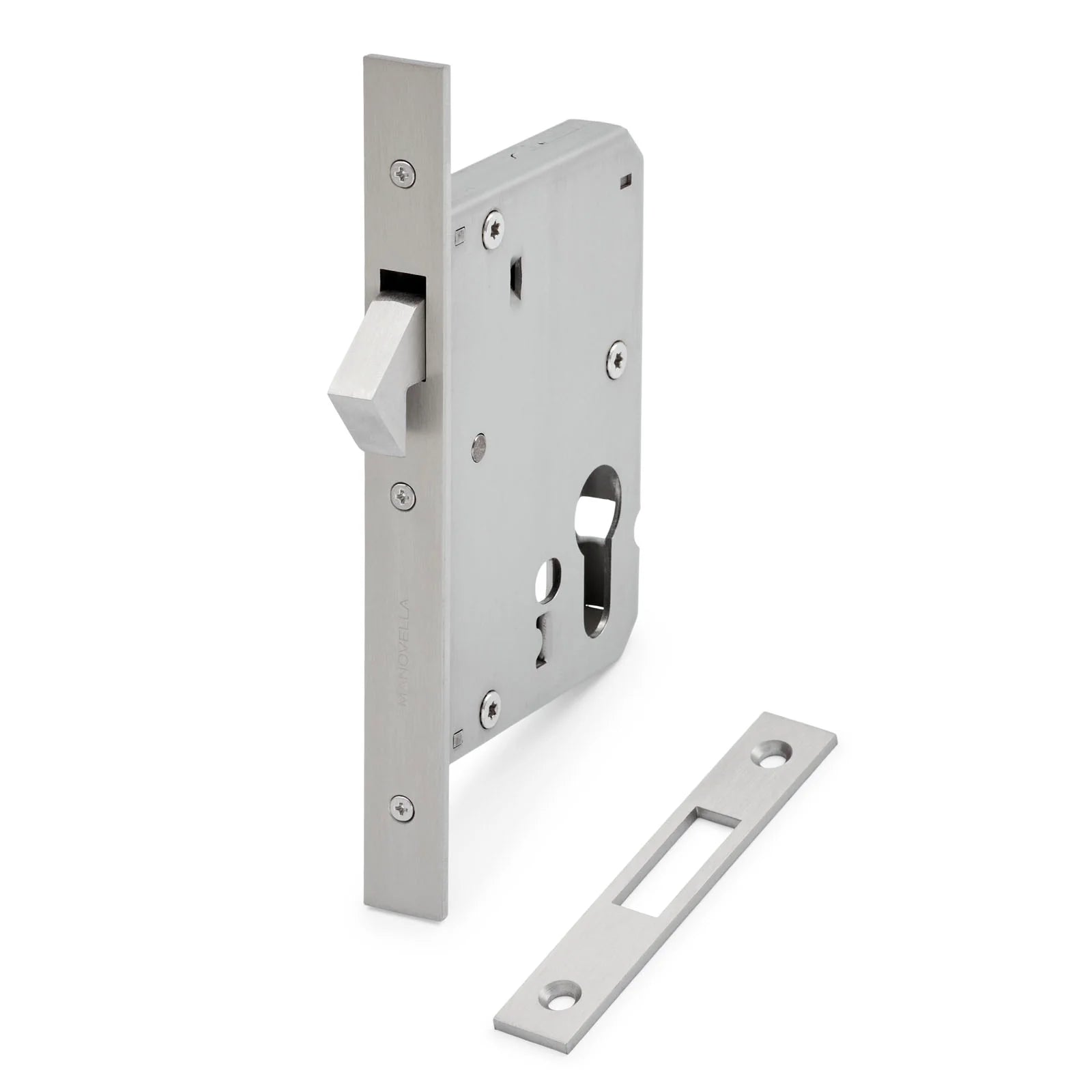 Brushed Nickel Euro Sliding Door Mortice Lock 316SSS (60mm Backset) - Manovella
