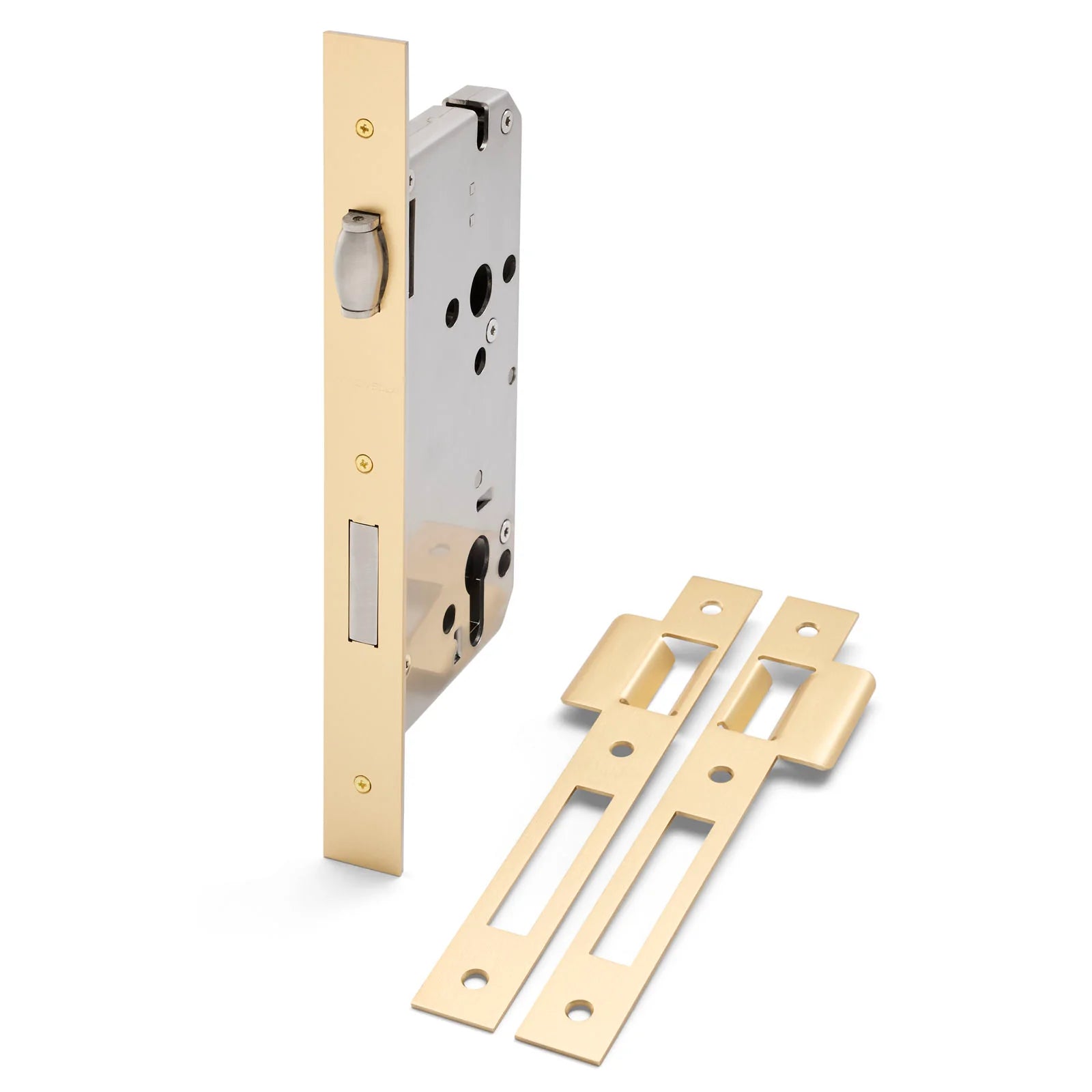 Satin Brass Euro Roller Mortice Lock 316SS (85mm Pitch 60mm Backset) - Manovella