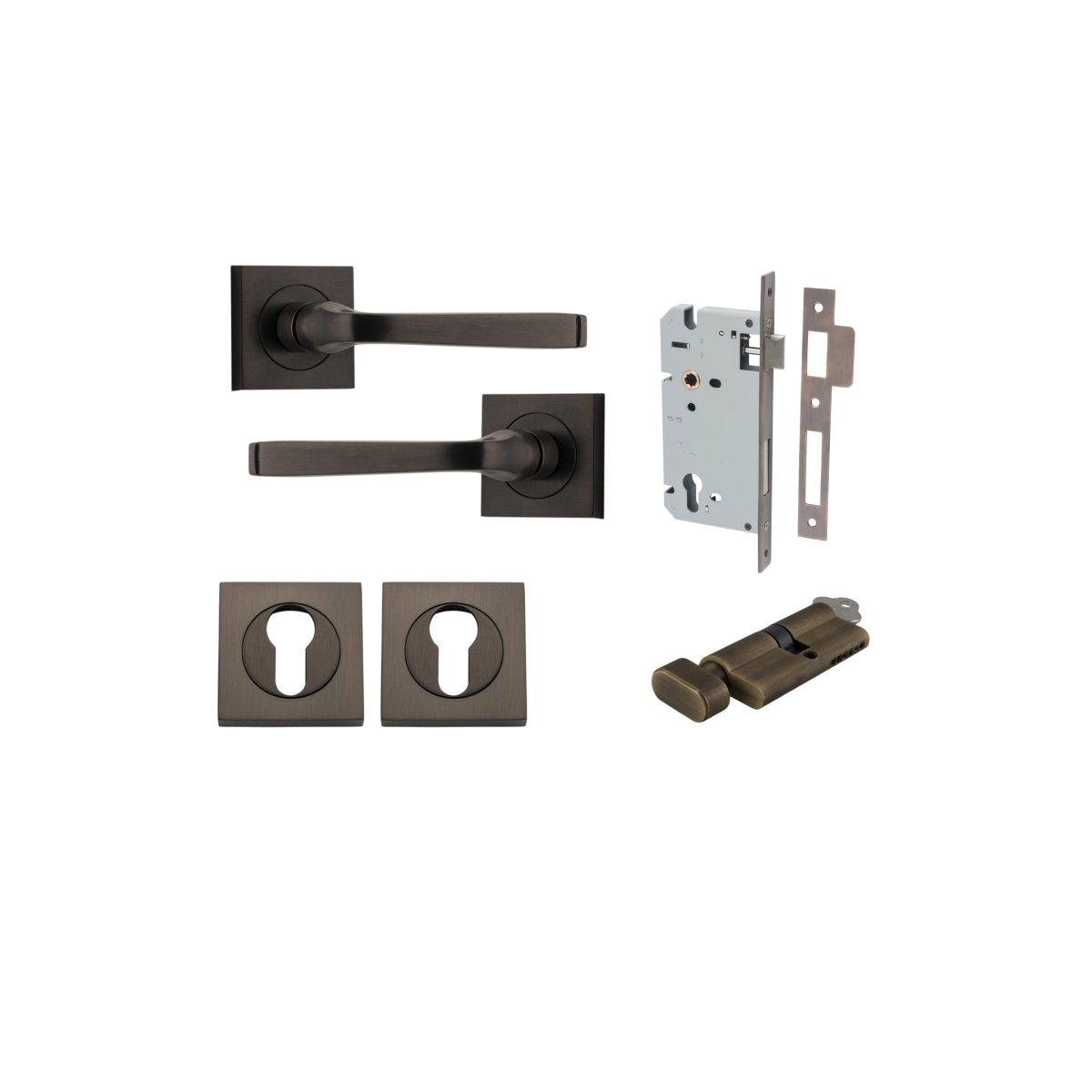 IVER Annecy Solid Brass Square Rose Door Handle – Multiple Finishes Available - Entry - Point - 0391KENTR60KT - Iver