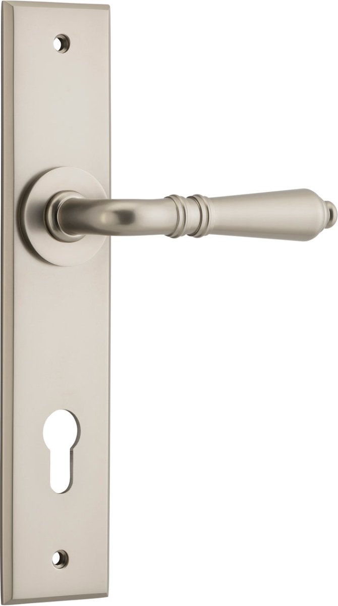 IVER Sarlat Solid Brass Chamfered Plate Door Handle – Multiple Finishes Available - Entry - Point - 14780E85 - Iver